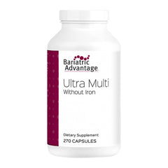 Bariatric Advantage Ultra Multi Without Iron bottle cap close-up for high-potency nutrition.
