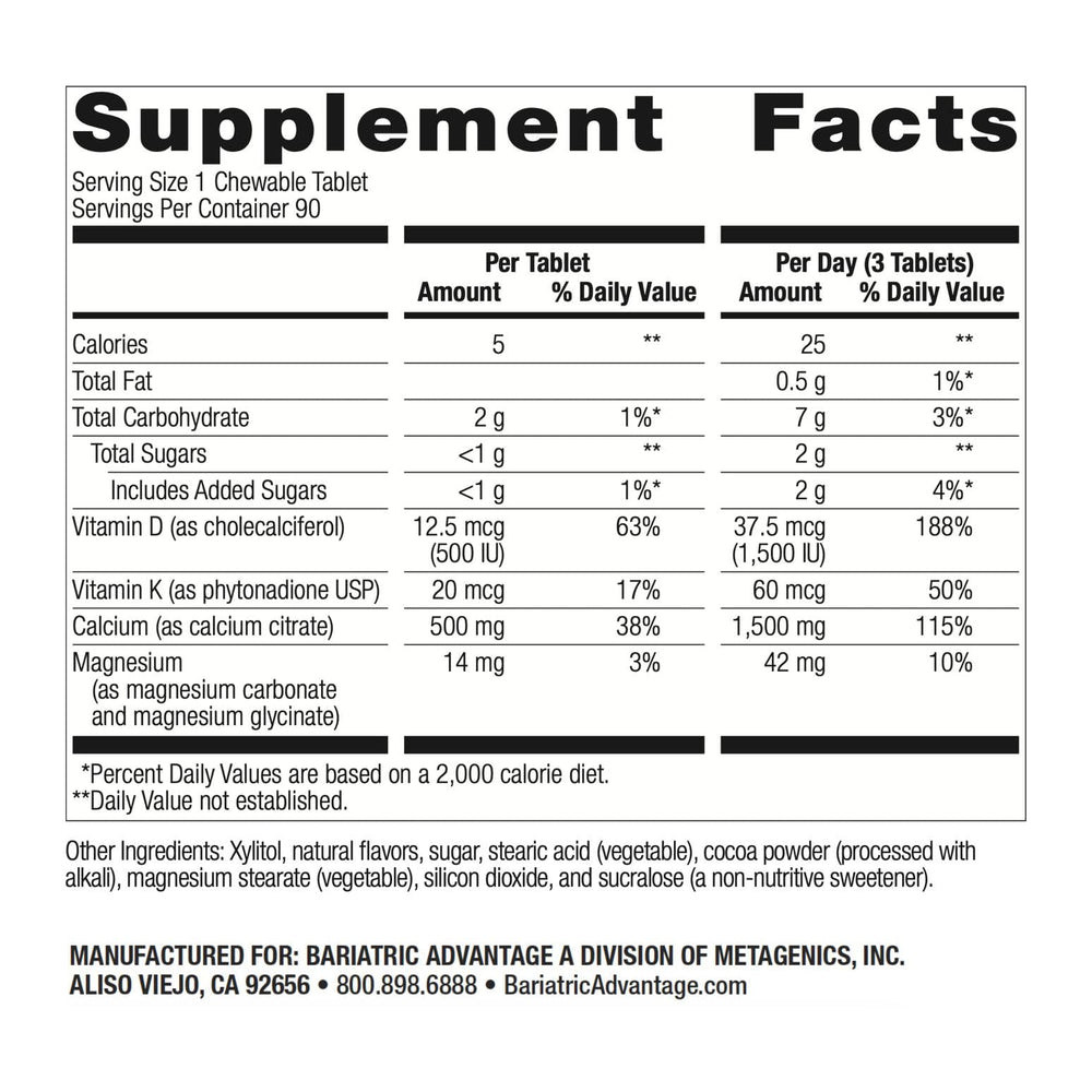 Bariatric Advantage bottle with vitamin D3 to aid calcium absorption
