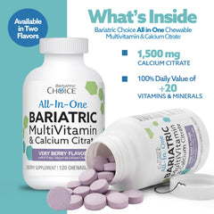 Bariatric Choice all-in-one chewable berry-tablets-closeup highlights tasty, sugar-free support
