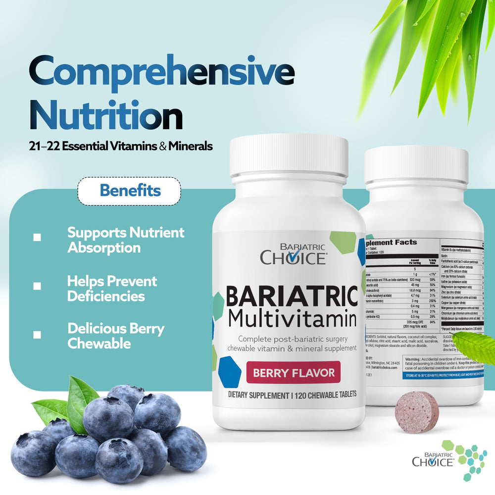 Close-up of Bariatric Choice berry chewable tablet.