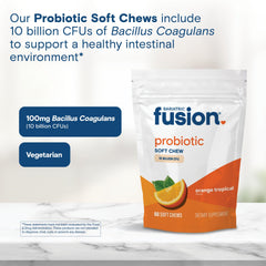 Bariatric Fusion probiotic soft chews label highlights sugar-free and kosher features.