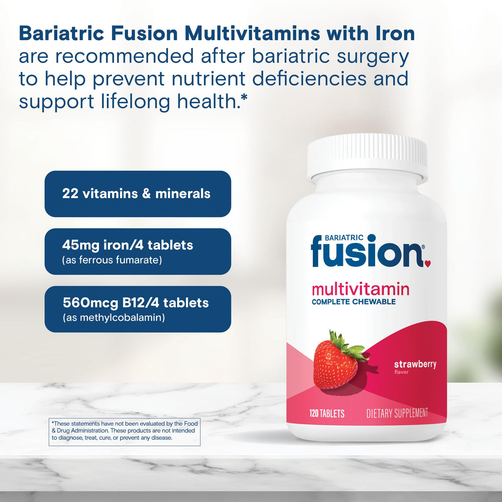 Bariatric Fusion bottle label highlights complete nutrient support