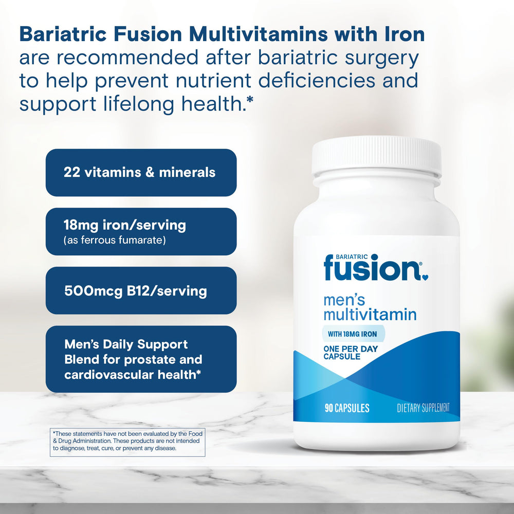 Bariatric Fusion One Per Day Men bottle on shelf in kitchen cabinet