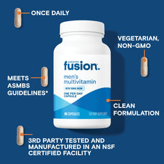 Bariatric Fusion One Per Day Men label close-up with iron-supported formula