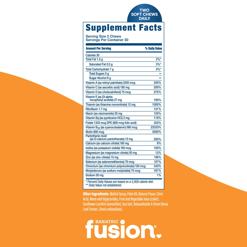 Serving suggestion showing two chews for daily intake.