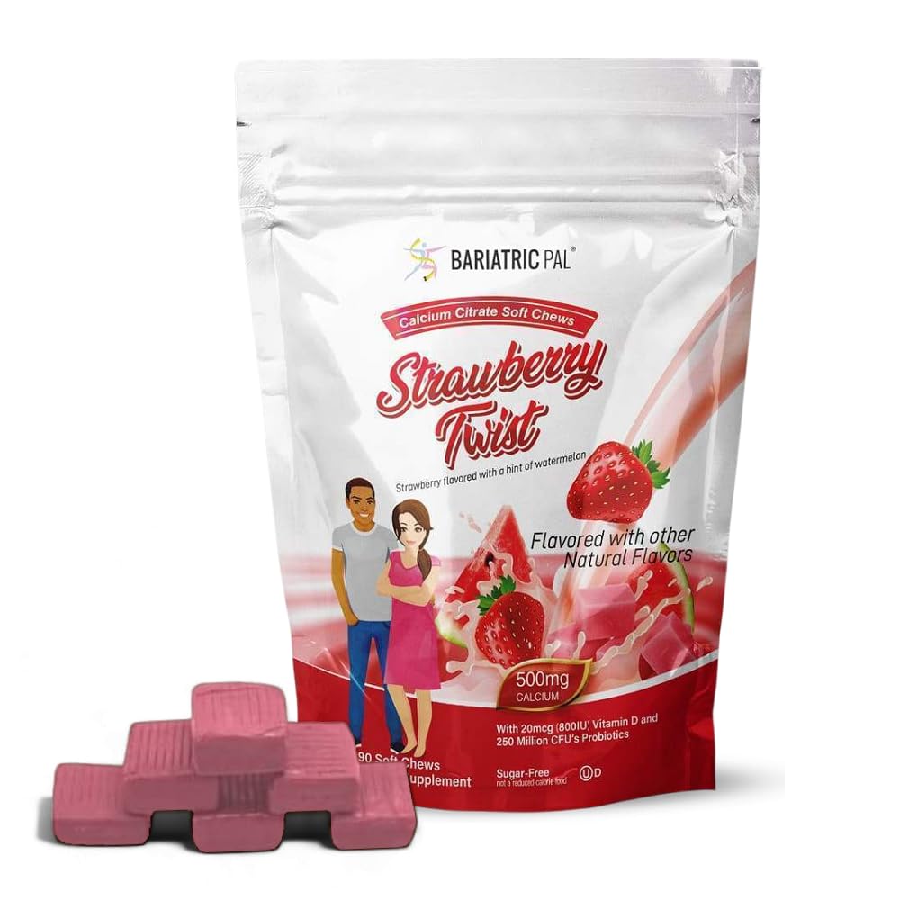 BariatricPal sugar-free calcium citrate chews bottle for post-surgery calcium support.