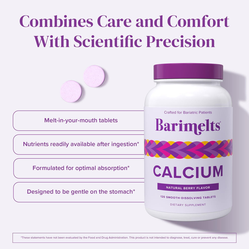 Barimelts bottle and tablets illustrate twice-daily two-tablet dosing.