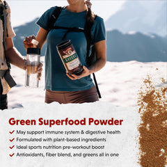 Barlean's Chocolate Greens ingredients include cocoa and spirulina for antioxidants.