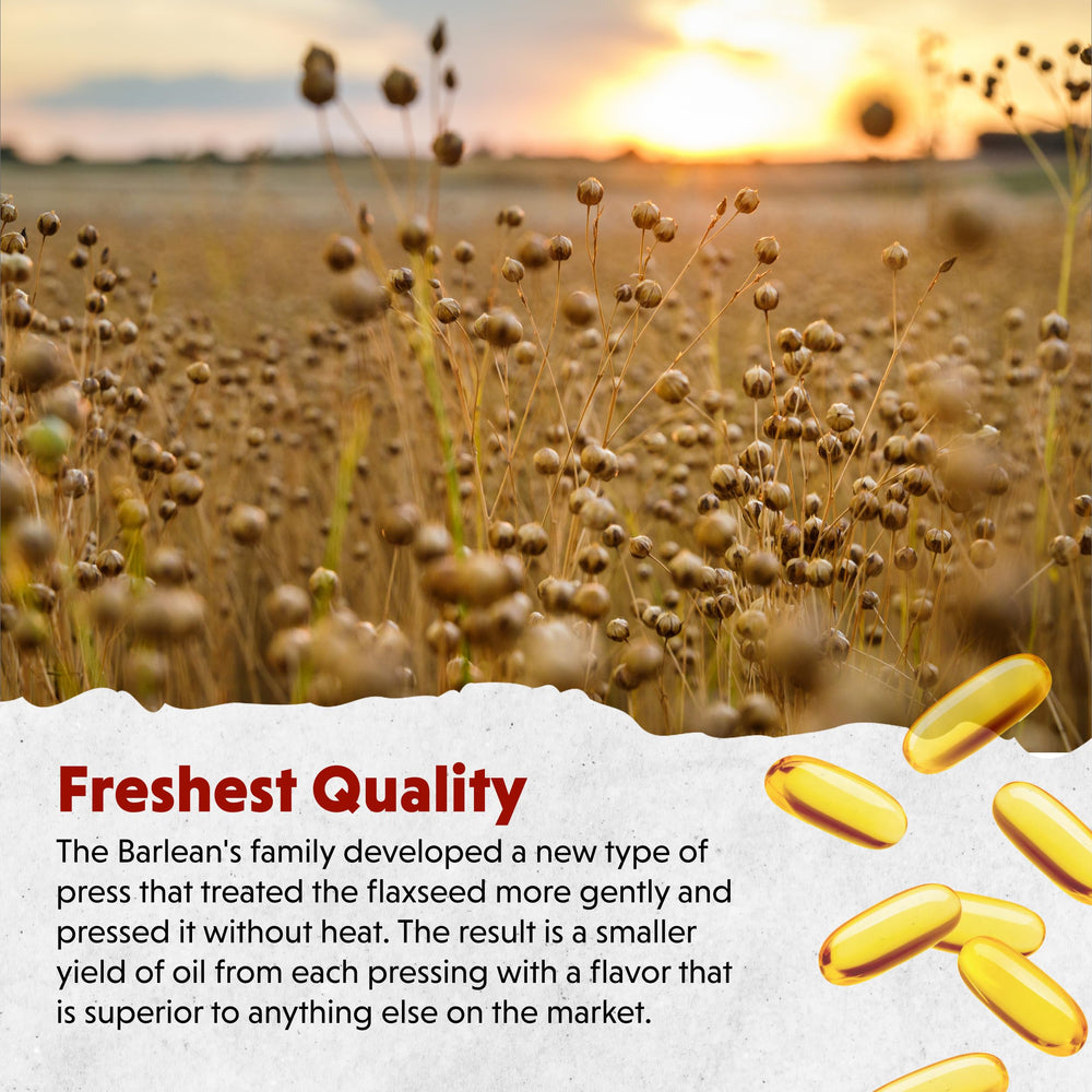 Barlean's cold-pressed flax seed oil emphasizes purity and freshness