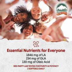 Gluten-free and non-GMO labeling on Barlean's Evening Primrose Oil bottle.
