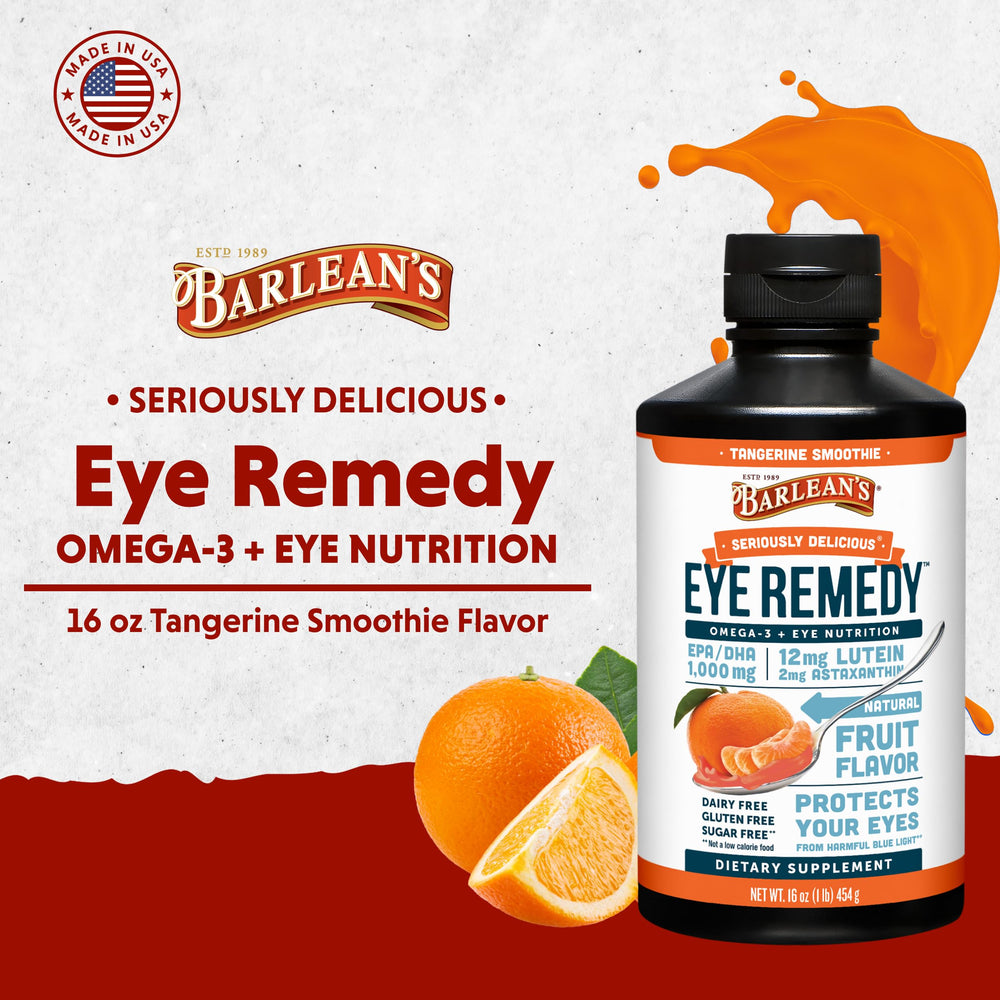 Barlean's Eye Remedy label highlighting lutein and zeaxanthin content