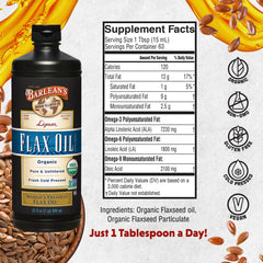 Barlean's flaxseed oil amber bottle protects freshness during storage.