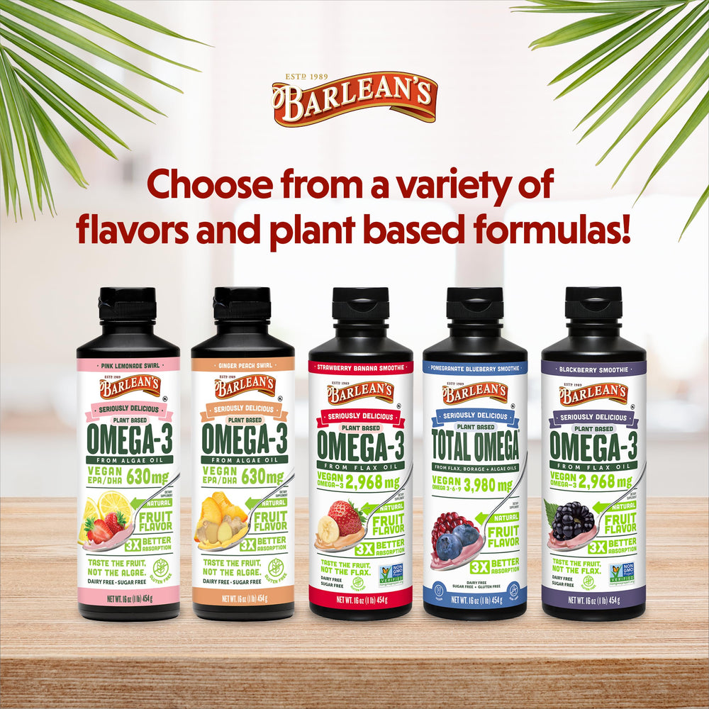Barlean's Ginger Peach glass bottle on pantry, easy daily use.