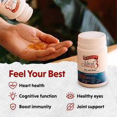 Close-up of capsules illustrating 1000 mg per softgel with EPA and DHA.
