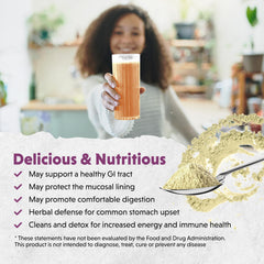 Close-up of Barlean's Intestinal Repair label highlighting ingredients and benefits.