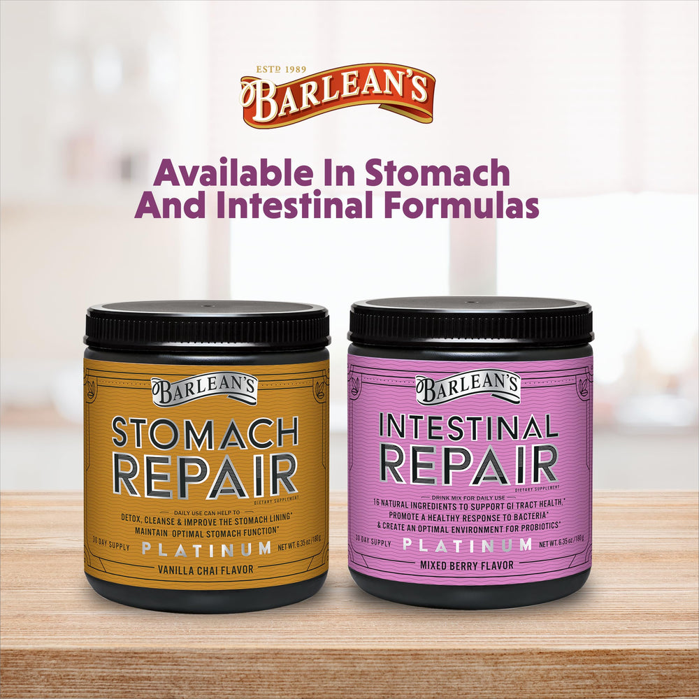 Barlean's Intestinal Repair made-in-USA seal on the bottle.