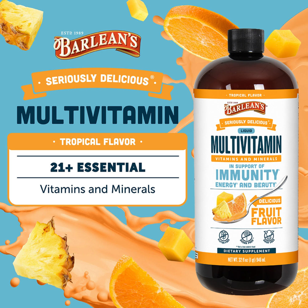 Smooth tropical flavor masks vitamins for a family-friendly nutrition moment.