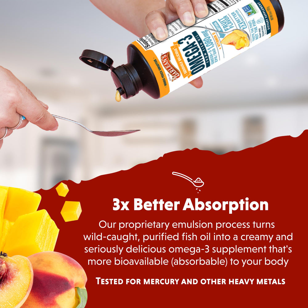 Family-friendly Barlean's Omega-3 bottle ready for all ages
