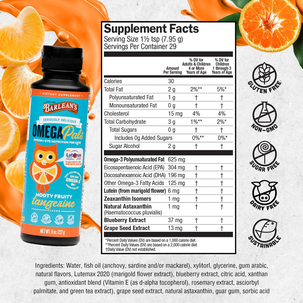 Closeup of Barlean's Omega-3 Kids Liquid creamy emulsion texture