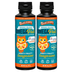Barlean's Omega-3 Kids Liquid Tangerine bottle shown for daily kid use
