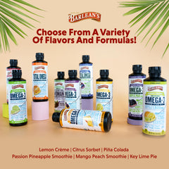 Non-GMO, dairy-free, sugar-free Barlean's Omega-3 label detail