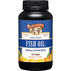 Barlean's Omega-3 orange-flavored softgels bottle for convenient daily supplementation with potential heart support
