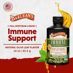 Barlean's Peppermint Olive Leaf Liquid bottle sideview showing convenient dosing