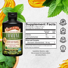 Barlean's Olive Leaf liquid with dosing spoon for simple use