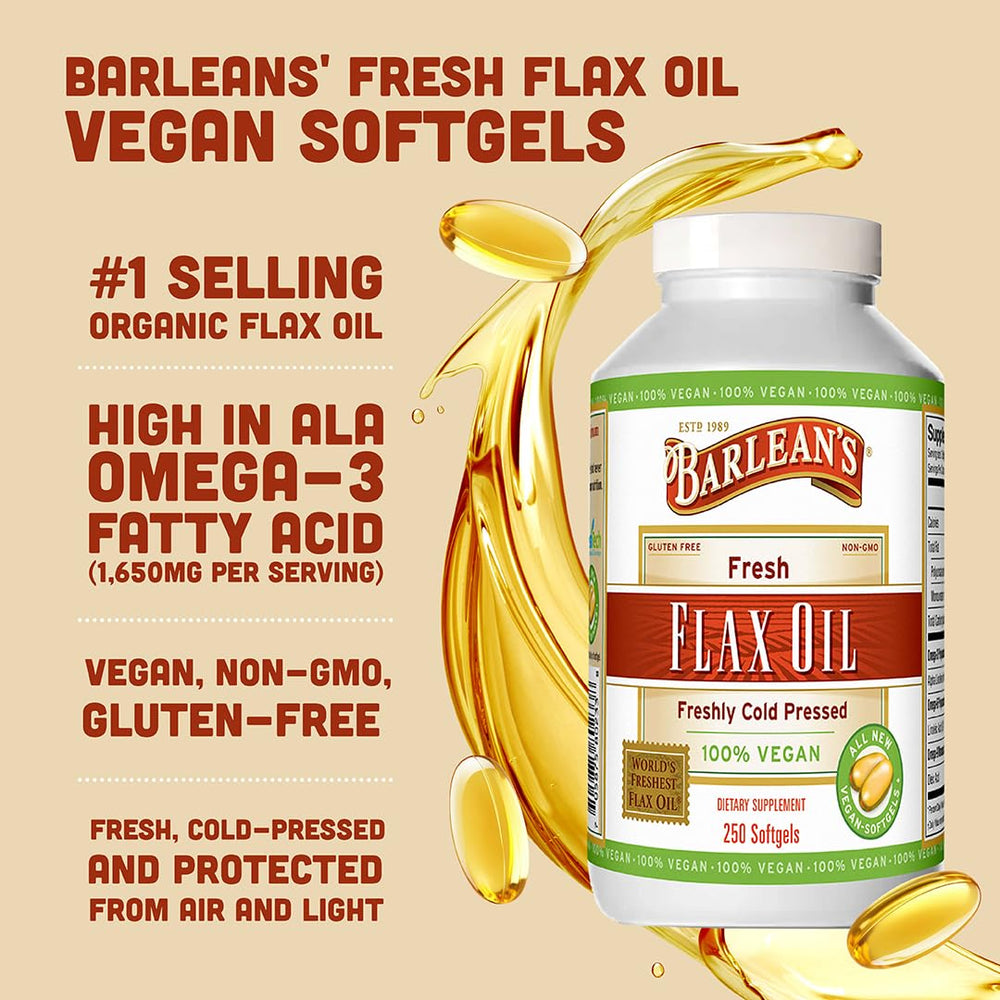 Barlean's softgels in hand suggest portability for on-the-go lifestyles.