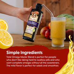 Spoonful of Barlean's Total Omega 3-6-9 for easy daily dosing in smoothies.