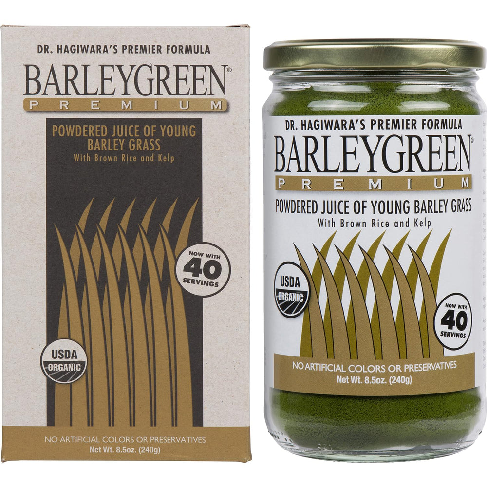 BARLEYGREEN barley grass juice powder poured into a glass for convenient daily use