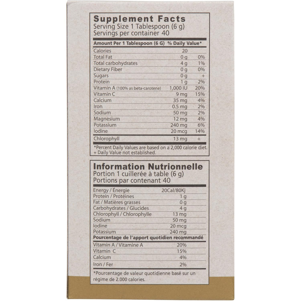 BARLEYGREEN organic barley grass ingredients chart on label