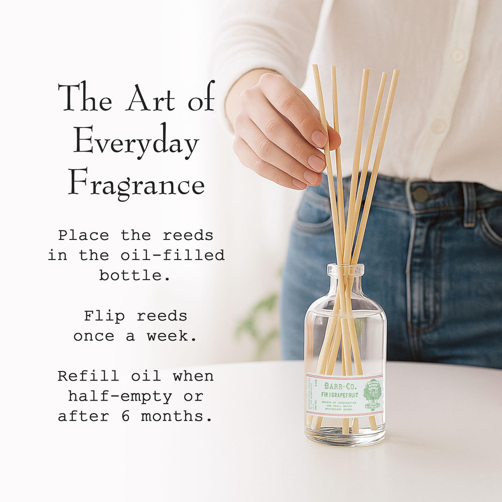 Barr-Co Fir & Grapefruit diffuser glass bottle protects scent and stays stylish.