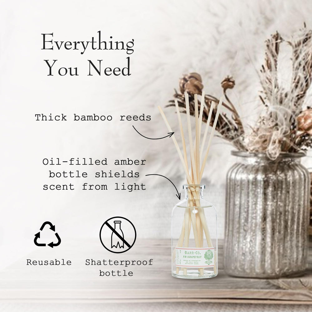 Barr-Co hand-poured diffuser oil uses plant-based formula for a clean home scent.