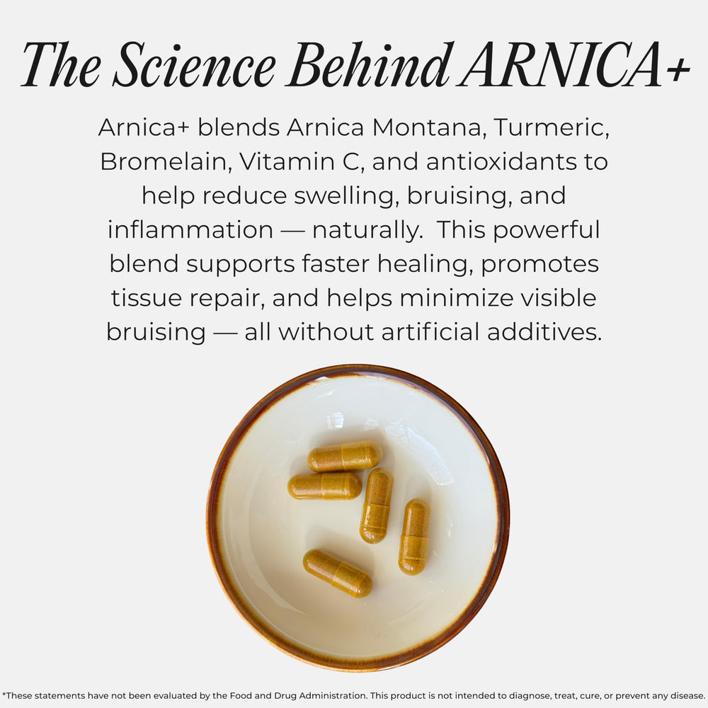 Barrett Recovery Arnica+ capsule close-up highlights key ingredients.