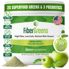 Barton Nutrition Soluble Fiber Greens Powder bottle emphasizes convenient daily digestion support