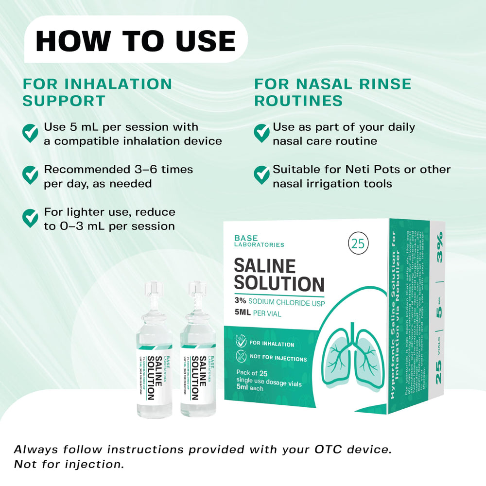 BASE LABORATORIES 3percent saline packaging and individual unit-dose vials
