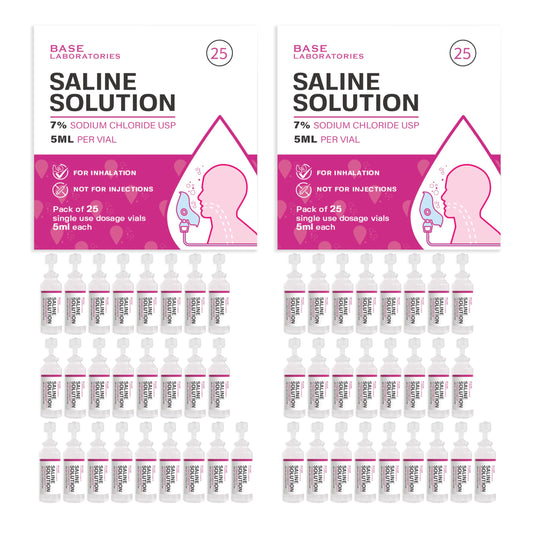 BASE LABORATORIES 7% saline nebulizer vials for at-home inhalation therapy.
