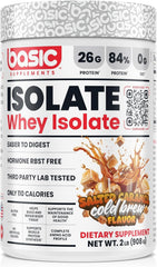 Basic Supplements Basic Whey Protein Isolate bottle highlighting rapid absorption for workouts.