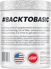 BASIC SUPPLEMENTS BCAA Powder mixed glass demonstrates sugar-free vitality for training