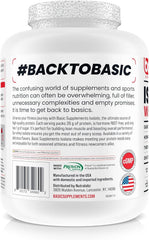 Basic Supplements gluten-free whey packaging highlights a macro-friendly option.
