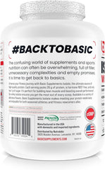 Basic Supplements whey protein isolate shake in glass showing smooth mixability for post-workout recovery.