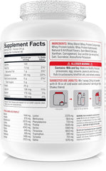 BASIC SUPPLEMENTS Whey Protein Powder nutrition facts label highlights complete amino acid profile.