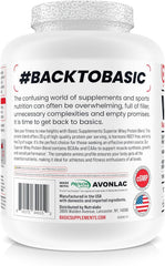 Basic Supplements whey protein powder with mixed shake image for post-workout recovery