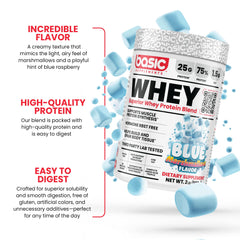 Basic Supplements whey protein powder NSF-certified label showcased for trusted quality