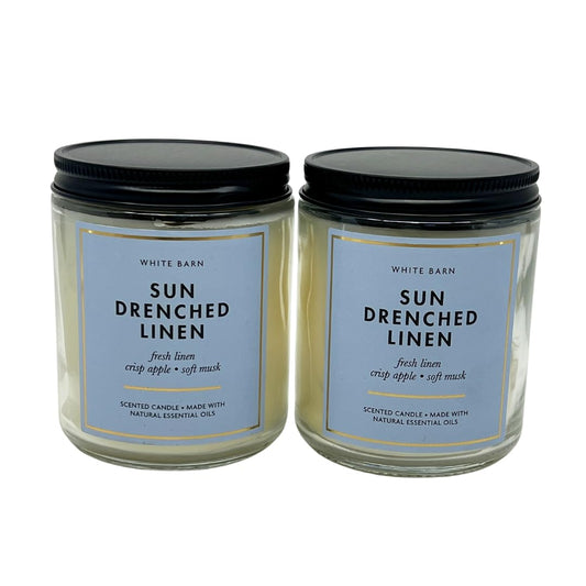 Bath & Body Works Sun Drenched Linen candle pack-2 close-up reveals clean, refreshing scent.
