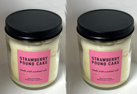 Bath & Body Works Strawberry Pound Cake 2-pack candle tins—modern soft pink and white decor