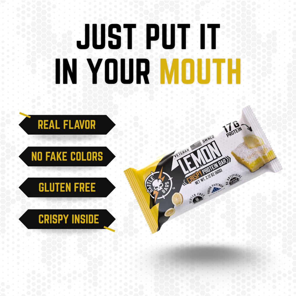 Battle Bars Lemon Almond bar slice reveals marshmallow interior for pre-workout energy.