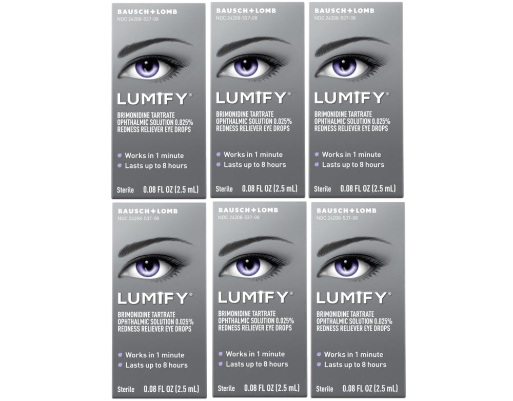 Bausch + Lomb Lumify eye drops bottle front view for fast redness relief.