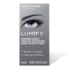 Lumify eye drops packaging showing fast redness relief